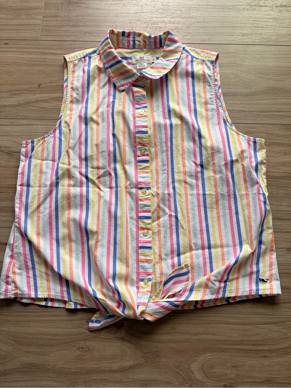 Vineyard Vines Rainbow Stripe Sleeveless Tie Front Top Women’s 16